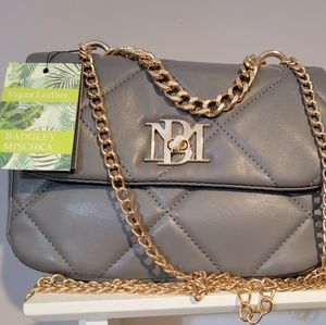 Badgley Mischka vegan leather grey small crossbody with gold chain